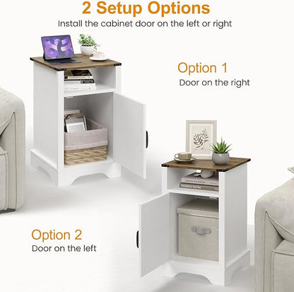 RoyalCraft 25" Tall Farmhouse Nightstand with Charging Station, White End Table with Storage, Large Wooden Rustic Bedside Table for Bedroom, White and Rustic Oak