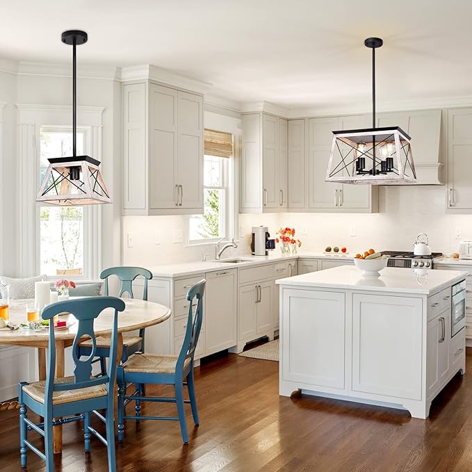 Farmhouse Pendant Light Kitchen Island, One Light Metal Hanging Light Fixture, Industrial Over Sink Light Fixture, Trapezoidal Shape Rustic Kitchen Light for Dining Room, Entryway, Hallway