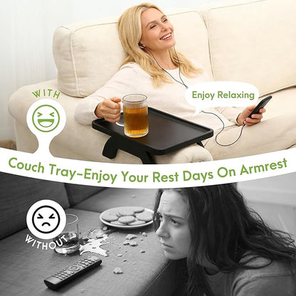 SINWANT Couch Arm Table,Bamboo Couch Arm Tray for Armrest,13.78" Sofa Clip on Tray Table for Home Living Room Snack & Drink Remote