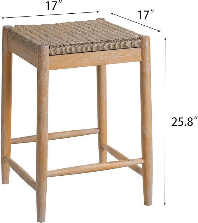 Merax Counter Height Barstools Set of 4, Wood Backless Counter Stools with Acacia Wood Legs and Natural Rattan Seat, 25.8 Inch Bar Stools for Kitchen Island Dining Room