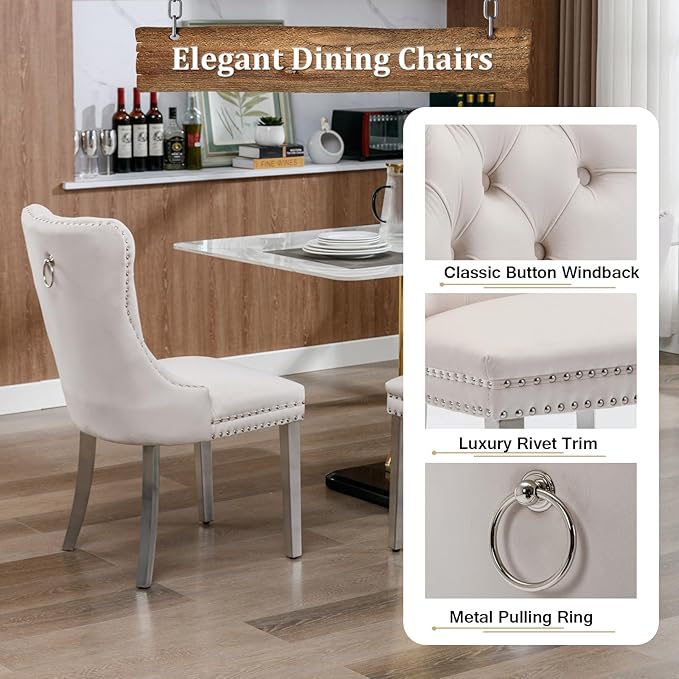 9-Piece Extendable Dining Table Set for 6-8 People 63-78 Inch Kitchen Table Set with 8 Beige Upholstered Chairs Modern White Faux Marble Rectangular Dining Room Table Set for Kitchen Apartment
