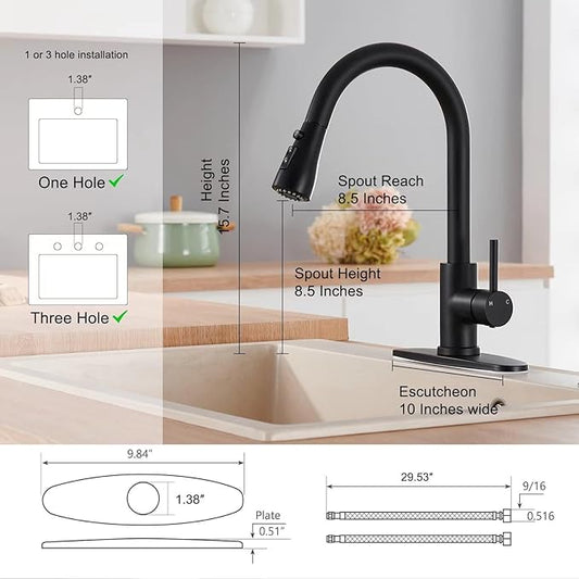 Matte Black Kitchen Faucets with Pull Down Sprayer, Single Handle High Arc Stainless Steel Kitchen Sink Faucet with Pull Out Sprayer,Suitable for Farmhouse Camper Laundry Rv Bar