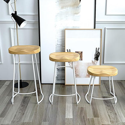 Rustic Backless Solid Wood Stools Set of 2, 45/65/75cm Counter Height stools with Metal Leg and Footrest, Chairs for Kitchen Island Dining Room,White Legs-65cm