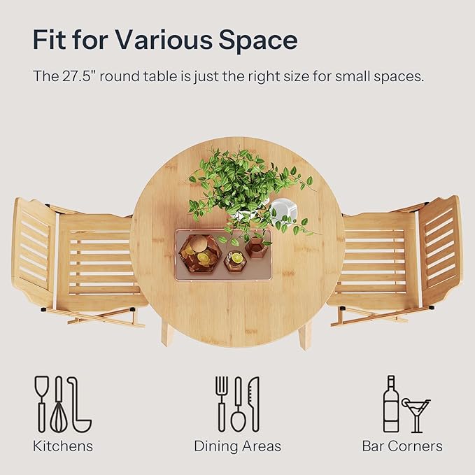 HOOBRO Bamboo Dining Table, Round Dining Table for 2, 27.5" Kitchen Table for Small Space, Writing Table, Easy to Assemble, for Dining Room, Living Room, Office, Kitchen, Apartment, Natural YL71CZ01G1