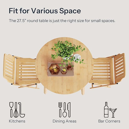 HOOBRO Bamboo Dining Table, Round Dining Table for 2, 27.5" Kitchen Table for Small Space, Writing Table, Easy to Assemble, for Dining Room, Living Room, Office, Kitchen, Apartment, Natural YL71CZ01G1