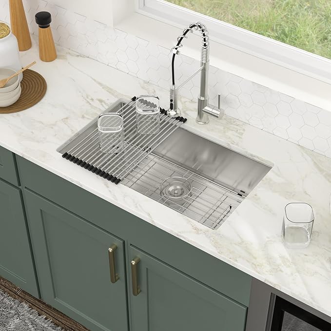 Logmey 28 Inch Undermount Kitchen Sink 28x18 Stainless Steel Sinks SUS304 16 Gauge Single Bowl deep kitchen Sinks Under Counter Handmade Sink 28x18x9