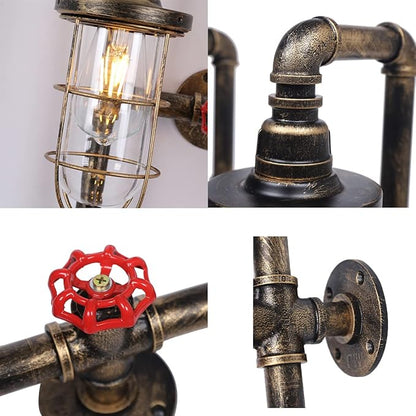 TFCFL 2 Light Vintage Steampunk Wall Light, Retro Wall Sconce Light Industrial Water Pipe Wall Lamp Light Fixture E26 60W Max for Bedroom Living Room Bronze Finish