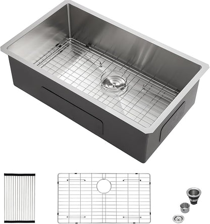 30 Inch Undermount Kitchen Sink - Mocoloo 30x18 Stainless Steel Kitchen Sink 16 Gauge Under Counter 10" Deep Single Bowl Handmade Sinks