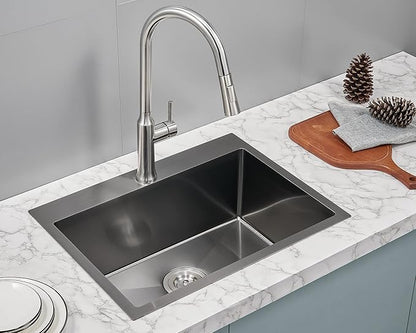 Kitchen Sink Drop in - TSIBOMU 20 x 16 Inch Kitchen Sink Topmount 18 Gauge Stainless Steel Single Bowl Overmount Bar Sink(Black)