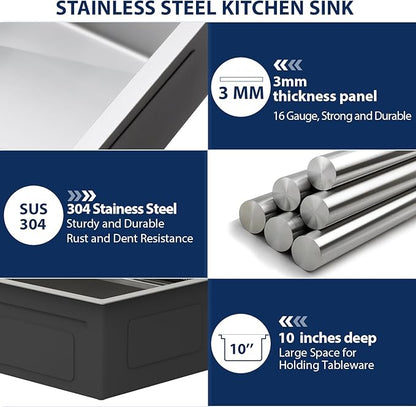 Lordear 33 Drop In Kitchen Sink with Faucet 33x22 Inch Waterfall Kitchen Sinks Topmount Stainless Steel 16 Gauge Single Bowl Workstation Kitchen Sink with Two Multifunctional Switch Knob