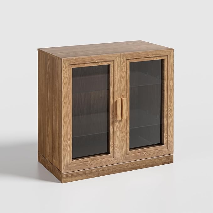 Casaphoria Adam Sideboard Buffet Cabinet with Storage, Display Cabinet with Glass Doors & Adjustable Shelves, 31" W x 31" H Buffet Cabinet for Entryway Kitchen Living Room, Oak