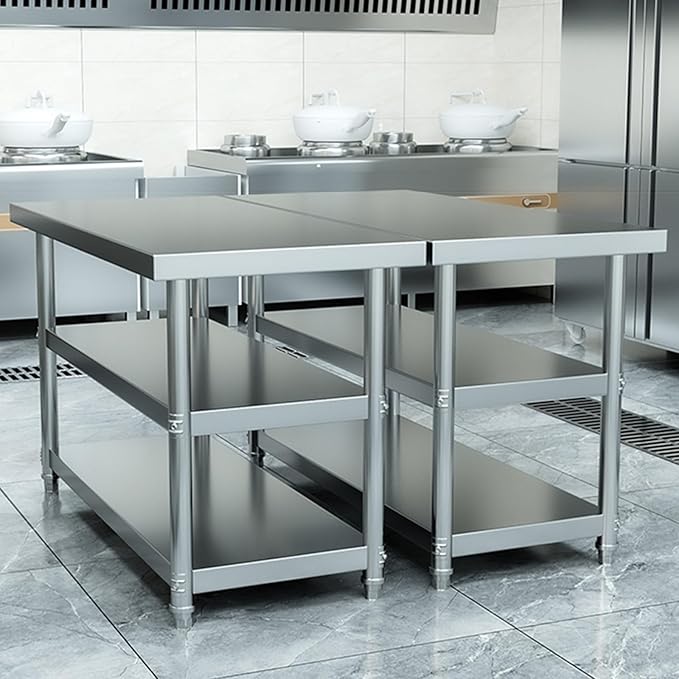 Thickened Stainless Steel Workbench Open Shelf Three Tier Prep Table Commercial Kitchen Metal Table Baking Table(31.5 * 15.7 * 31.5in)