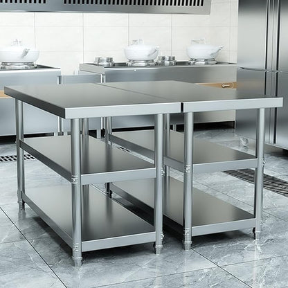 Thickened Stainless Steel Workbench Open Shelf Three Tier Prep Table Commercial Kitchen Metal Table Baking Table(31.5 * 15.7 * 31.5in)
