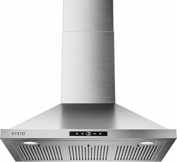 VIKIO HOME Wall Mount Range Hood 36inch, 580 CFM, Ducted/Ductless Convertible, Stainless Steel Kitchen Vent Hood with 3-Speed Fan and LED Lights