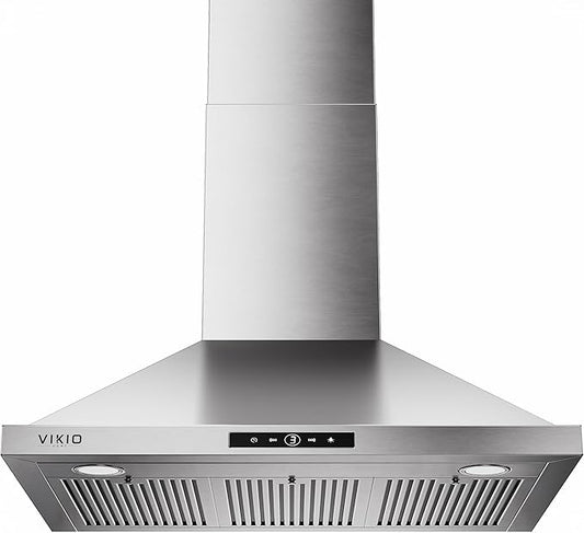 VIKIO HOME Wall Mount Range Hood 36inch, 580 CFM, Ducted/Ductless Convertible, Stainless Steel Kitchen Vent Hood with 3-Speed Fan and LED Lights