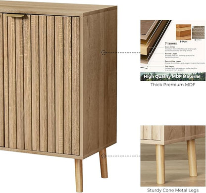Vrullu Fluted Storage Cabinet, Free Standing Buffet, Wood Sideboard, Multifunctional Accent Storage for Living Room, Hallway, Entryway, Dining Room (2, Oak)