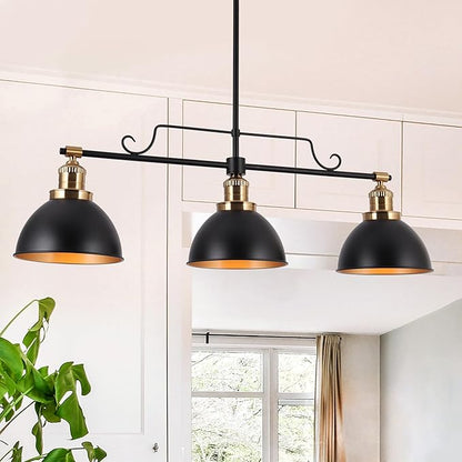 KSANA Chandeliers for Dining Room, 3-Light Linear Kitchen Island Pendant Lighting, 34.5 Inch Large Black and Gold Pool Table Lighting Fixture Hanging