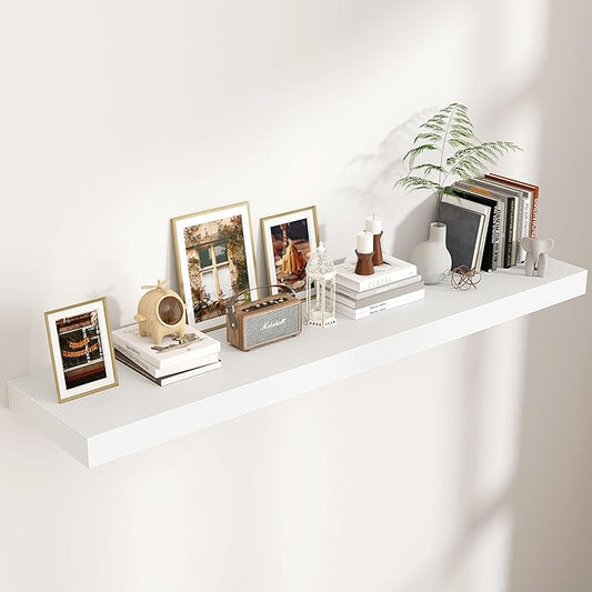 Venusmiles Floating Shelves for Wall, 55 Inch Wide x 12 Inch Deep Floating Shelves, Long Wood Floating Wall Shelf Shelves for Living Room Bathroom Bedroom Kitchen Home - (White, 55" W x 12" D x 2" H)
