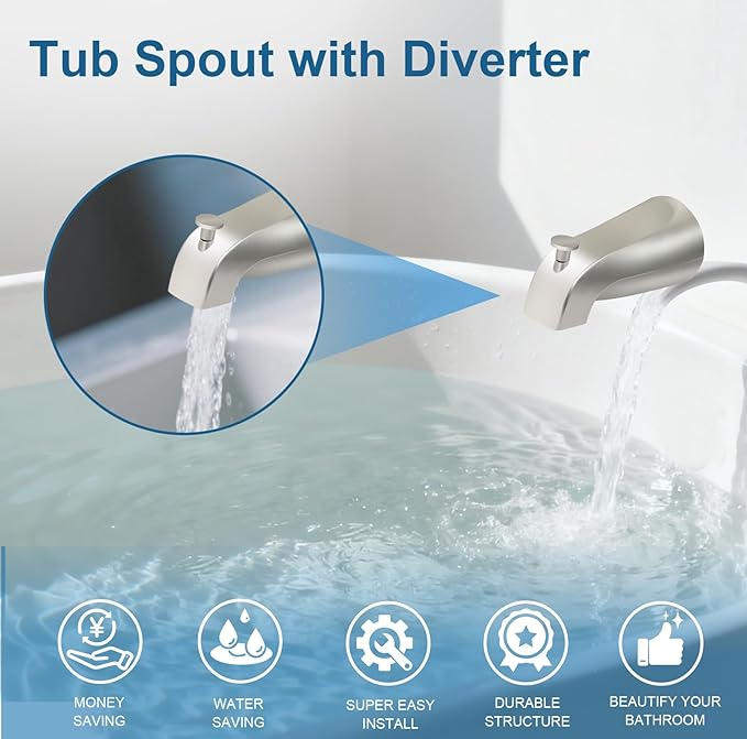 Universal Tub Spout for 1/2" Copper Pipe, 1/2" IPS and 3/4" IPS, Bathtub Faucet with Diverter and Adapter and Hex Wrench (Brushed Nickel)