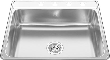 Kindred Creemore 25-in LR x 22-in FB x 8-in DP Drop In Single Bowl 4-Hole Stainless Steel Kitchen Sink, CSLA2522-8-4CBN
