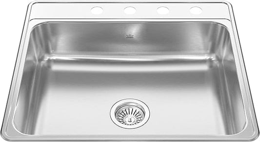 Kindred Creemore 25-in LR x 22-in FB x 8-in DP Drop In Single Bowl 4-Hole Stainless Steel Kitchen Sink, CSLA2522-8-4CBN