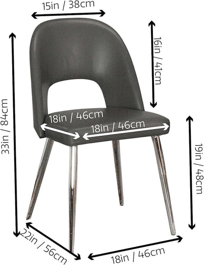 Sunset Trading Mia Faux Leather Dining Chair | Polished Chrome Silver Tapered Legs | Charcoal Gray Padded Seat with Arched Open Back | Set of 2 | Contemporary, Mid-Century Modern Kitchen Sidechairs