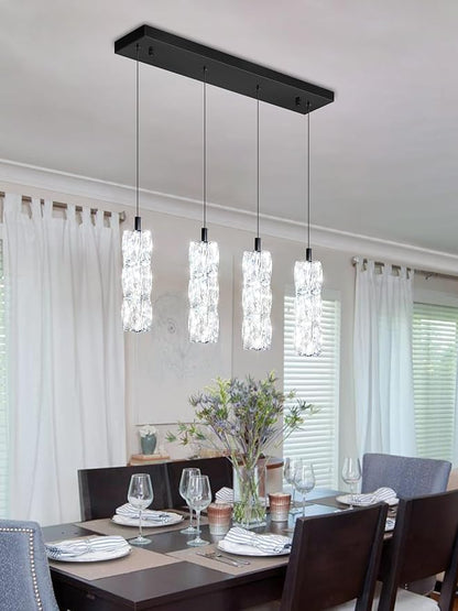 ykolupty Dining Room Light Fixture 4-Light Black Kitchen Island Lighting Industrial Linear Chandeliers for Dining Room Pendant Light Fixture for Living Room Hallway Bedroom 2700K-6000K