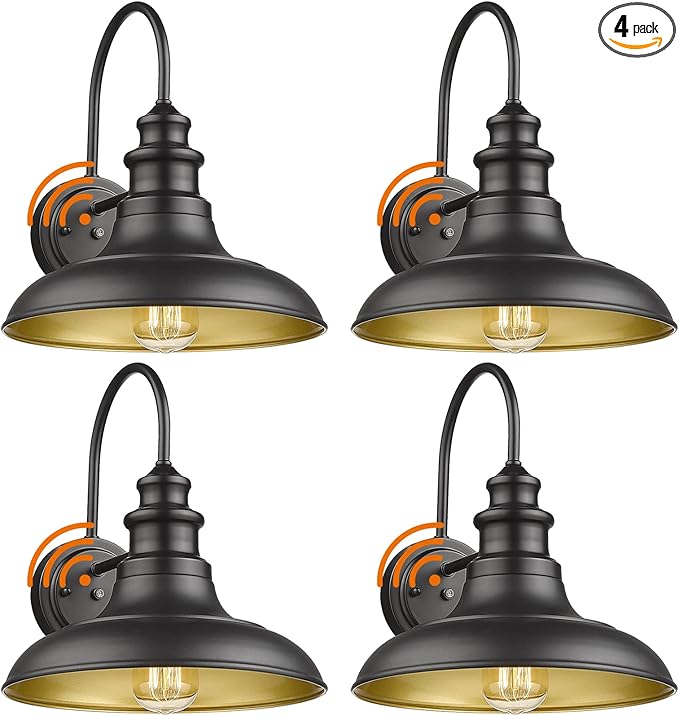 Dusk to Dawn Sensor Outdoor Barn Light Fixtures Outdoor Wall Sconces Farmhouse Wall Mount Lights Exterior Light Fixture Black Finish Industrial Wall Lantern for Porch, Entryways, 4 Pack