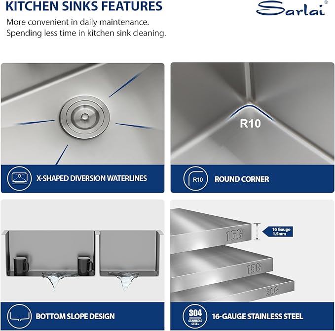 Sarlai 36 Stainless Farmhouse Sink Double Bowl - 36x21 Inch Apron Front Kitchen Sink Stainless Steel Farm 60/40 Farmer Double Kitchen Sinks 16 Gauge Round Corner Undermount Farm Sinks Basin