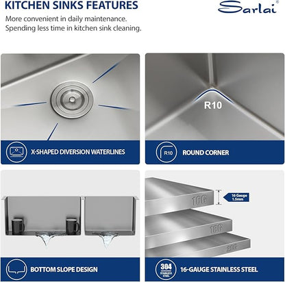 Sarlai 36 Stainless Farmhouse Sink Double Bowl - 36x21 Inch Apron Front Kitchen Sink Stainless Steel Farm 60/40 Farmer Double Kitchen Sinks 16 Gauge Round Corner Undermount Farm Sinks Basin