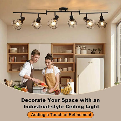 HiBay 6-Light Track Lighting, Directional Rotatable Ceiling Light Fixture, Black Farmhouse Track Spotlight for Kitchen, Bedroom, Living Room, E26 Base (Bulbs Not Included)