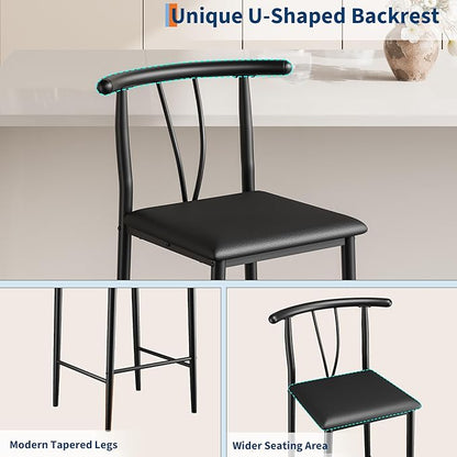IDEALHOUSE 25.2" Bar Stools Set of 4 with Wide PU Upholstered Seat, Counter Height Bar Stools Set with Footrest & Curved Back, Metal Barstools Set for Kitchen Islands, Counter Bars, Black