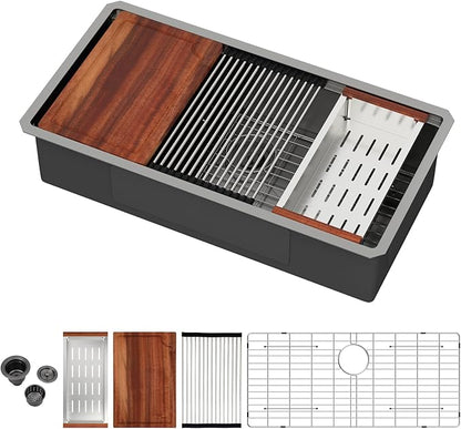 36 Undermount Black Kitchen Sink Workstation 16 Gauge Stainless Steel 9 In Deep Kitchen Sinks with Practical Accessories