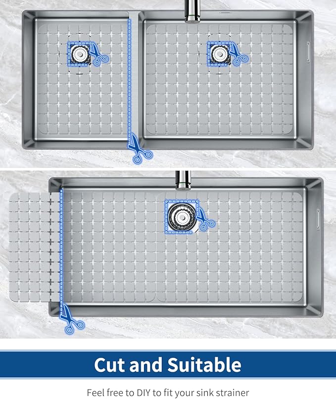 Bligli Sink Mat Protectors for Stainless Steel/Ceramic Sinks, 2 Pack 15.7x11.8 inches PVC, Durable and Fast Draining (Solid Grey)