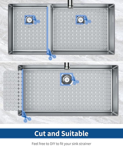 Bligli Sink Mat Protectors for Stainless Steel/Ceramic Sinks, 2 Pack 15.7x11.8 inches PVC, Durable and Fast Draining (Solid Grey)