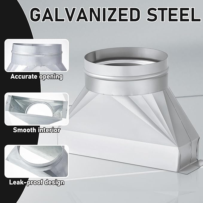 Tandefio 6" Dia Rectangular to Round Duct Transition 3-1/4" x 10" to 6" Galvanized Transition to Round HVAC Duct Adapter Microwave Vent Kit for Range Hood, Exhaust Vent