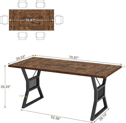 70.8 Inch Dining Table for 4-6 People, Farmhouse Wood Table with Metal Leg, Rectangle Kitchen Tables for Dining Room, Living Room, Conference Room, Breakroom, Vintage Color and Black