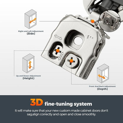 Home Expert 2 Pack (1 Pairs) 1" Overlay Soft Close Cabinet Hinges, Satin Nickel Stainless Steel Concealed Hinges with 3D Self-Closing for Face Frame Doors & Kitchens