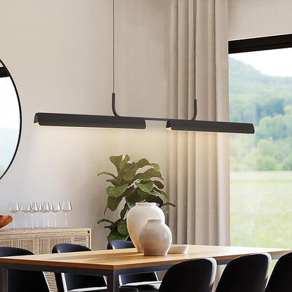 Modern Black Linear LED Pendant Light with Remote Control, 45" 16W 3-Color Temp Stepless Dimmable Island Pendant Lights, Hanging Adjustable Minimalist Pendant for Dining Room Kitchen Bar