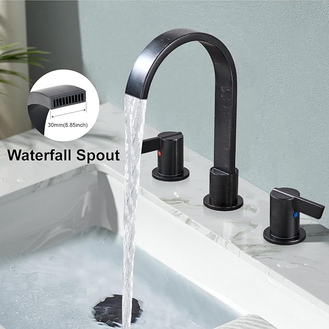 Midanya 8 inch Widespread Bathroom Sink Faucet,Modern Waterfall 3 Hole 2 Handles Bathroom Faucet 8" Vanity Faucets with Pop Up Drain and Water Supply Lines,Oil Rubbed Bronze