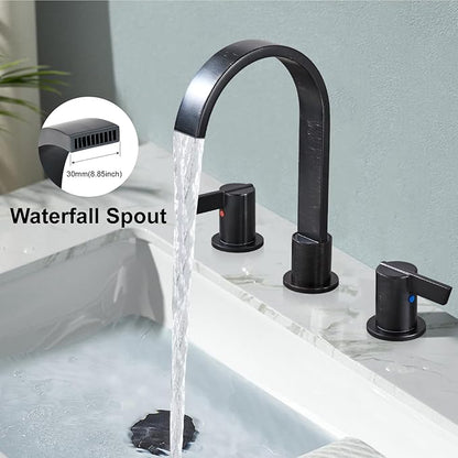 Midanya 8 inch Widespread Bathroom Sink Faucet,Modern Waterfall 3 Hole 2 Handles Bathroom Faucet 8" Vanity Faucets with Pop Up Drain and Water Supply Lines,Oil Rubbed Bronze
