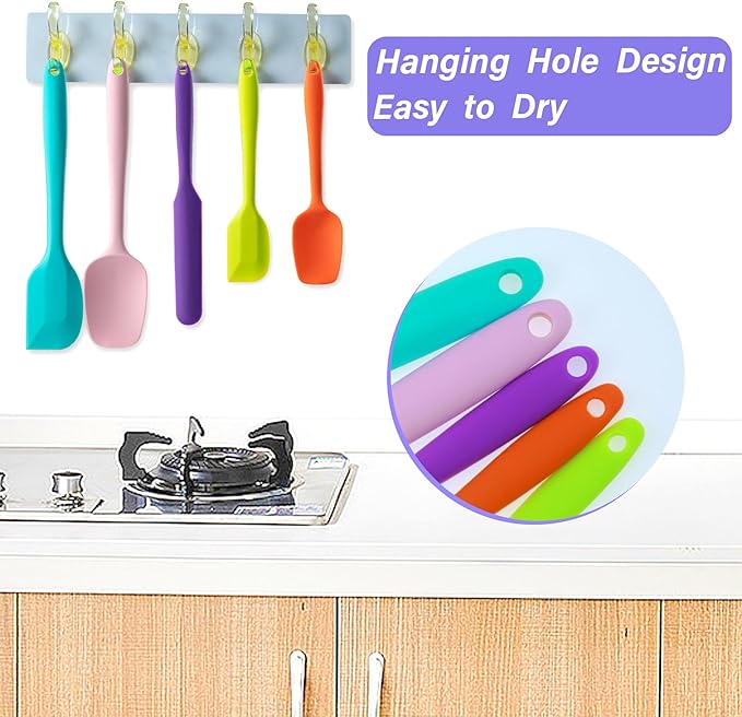 Silicone Spatula Set, 5 Piece Food Grade Rubber Spatulas for Baking, Cooking, and Mixing High Heat Resistant Non Stick Dishwasher Safe BPA-Free (RED)