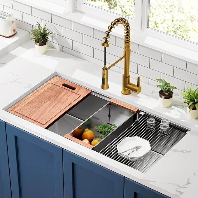 CELAENO Single Bowl Stainless Steel Undermount Sink, 36-inch, 18 Gauge, Workstation R10 Radius, Modern Kitchen Sink with Ledge