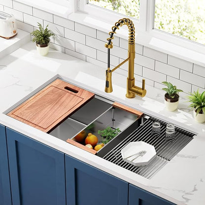 CELAENO Single Bowl Stainless Steel Undermount Sink, 36-inch, 18 Gauge, Workstation R10 Radius, Modern Kitchen Sink with Ledge