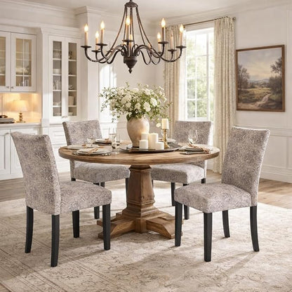 HomePop Classic Parsons Dining Chair -Gray Linen Artistic Floral Print (Set of 2)