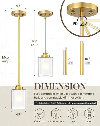 TENGXIN Modern Pendant Light, Brushed Gold Modern Pendant Light for Kitchen Island, Hanging Ceiling Light Fixture, Farmhouse Pendant Lighting for Dining Room Bedroom Bar Office,TXPLBG02