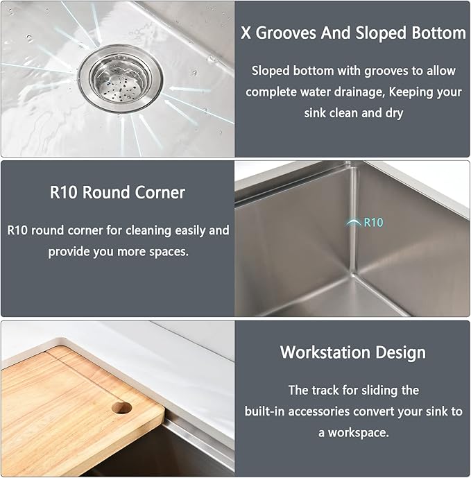 33 Inch Farmhouse Sink - Loftus Apron Front Kitchen Sink 16 Gauge Stainless Steel Workstation Ledge Deep Single Bowl Farm Sink with Accessories