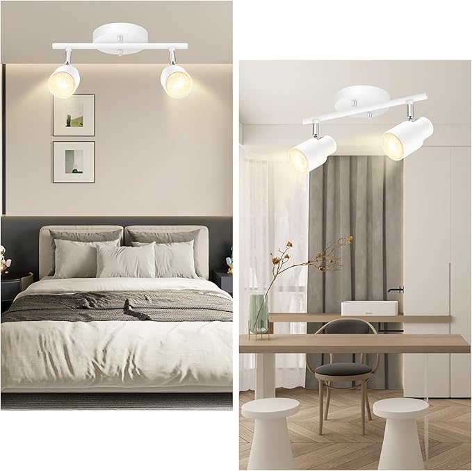 BoostArea LED 2 Light Track Lighting Kit,2 Way Modern Ceiling Spot Lighting,Flexibly Rotatable Light Head for Kitchen, Living Room, Bedroom, White,GU10 Bulb Not Included