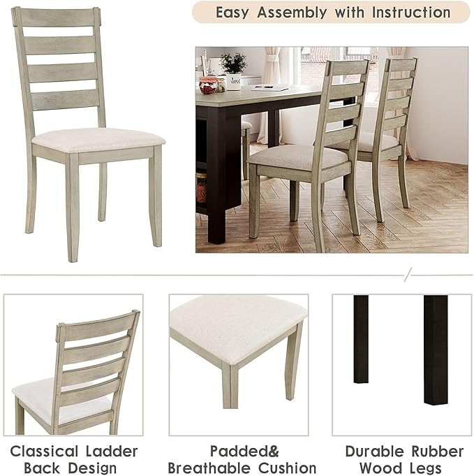 5-Piece Dining Table Set, Wood Rectangular Kitchen Table Set with 2-Tier Storage Shelves for 4 Persons, Farmhouse Dining Room Set with 4 Upholstered Chairs Space Saving Bar Pub Table Set