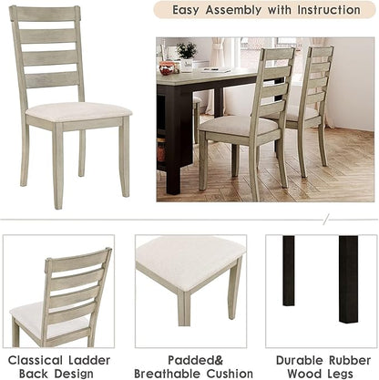 5-Piece Dining Table Set, Wood Rectangular Kitchen Table Set with 2-Tier Storage Shelves for 4 Persons, Farmhouse Dining Room Set with 4 Upholstered Chairs Space Saving Bar Pub Table Set